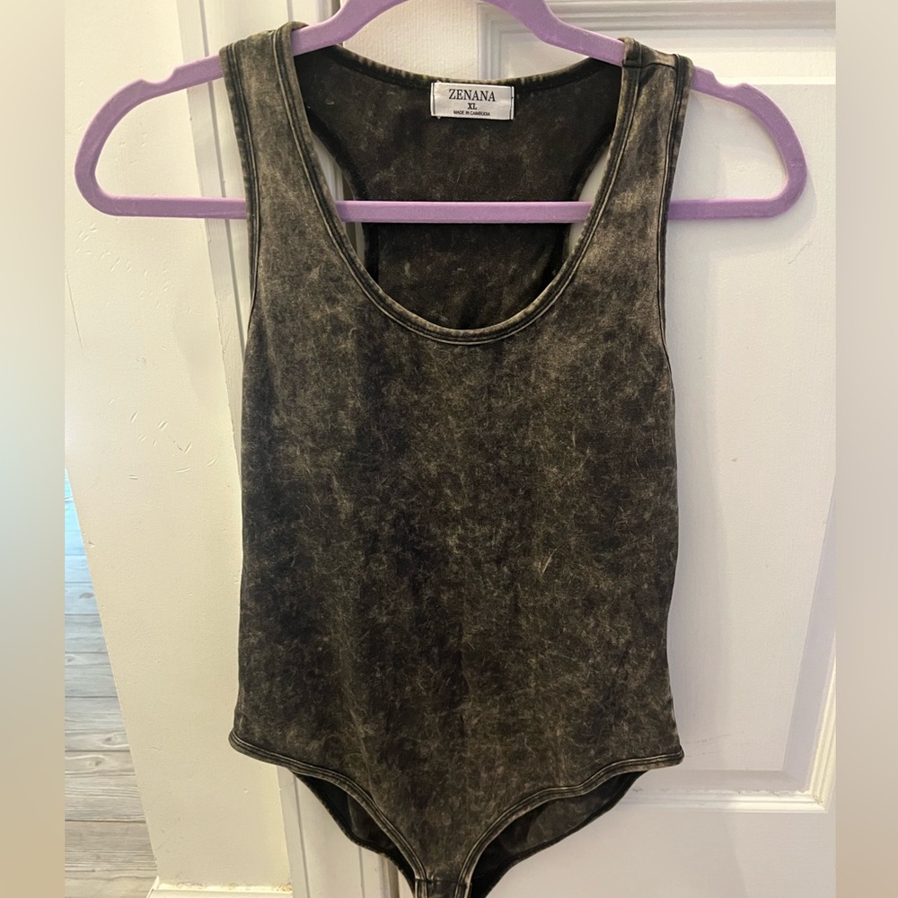 Zenana Outfitters Acid Wash Racerback Bodysuit